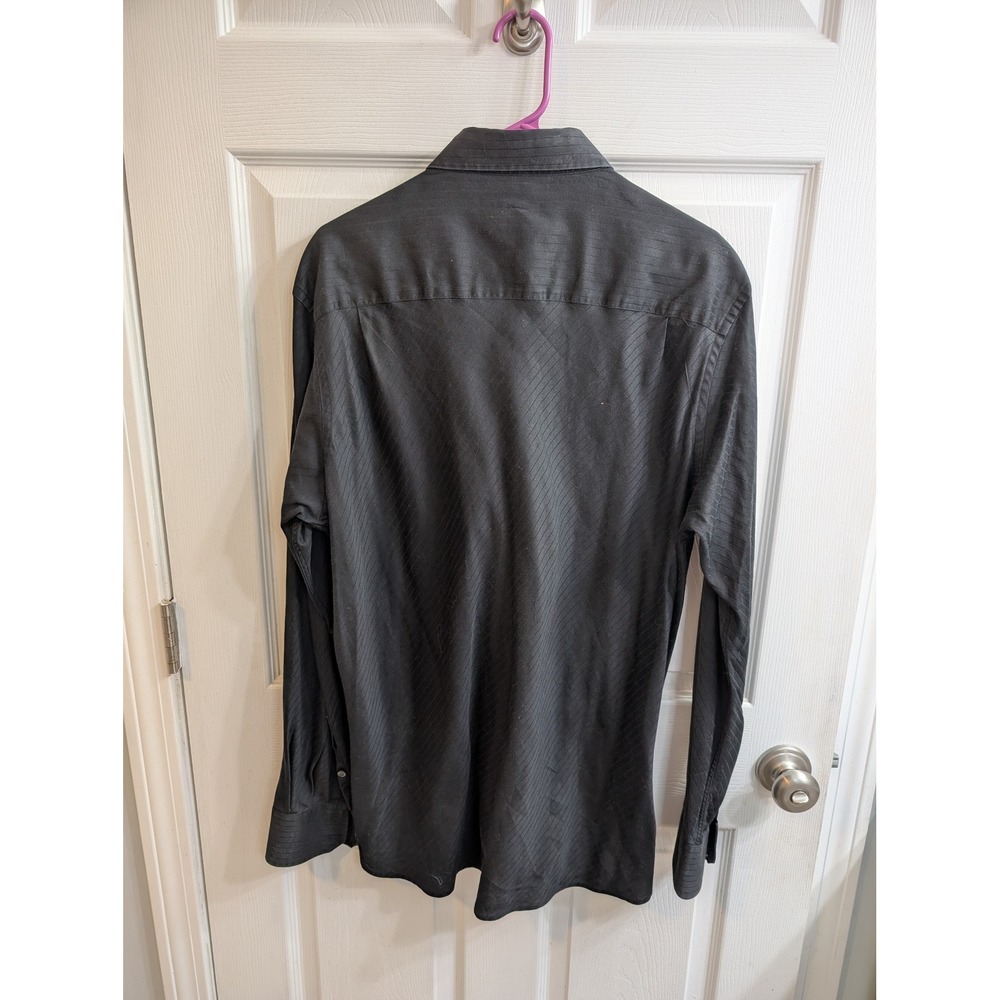 Perry Ellis Mens Black Diagonal Stripe Cotton Button Down Shirt - Size L‎ - Picture 2 of 6